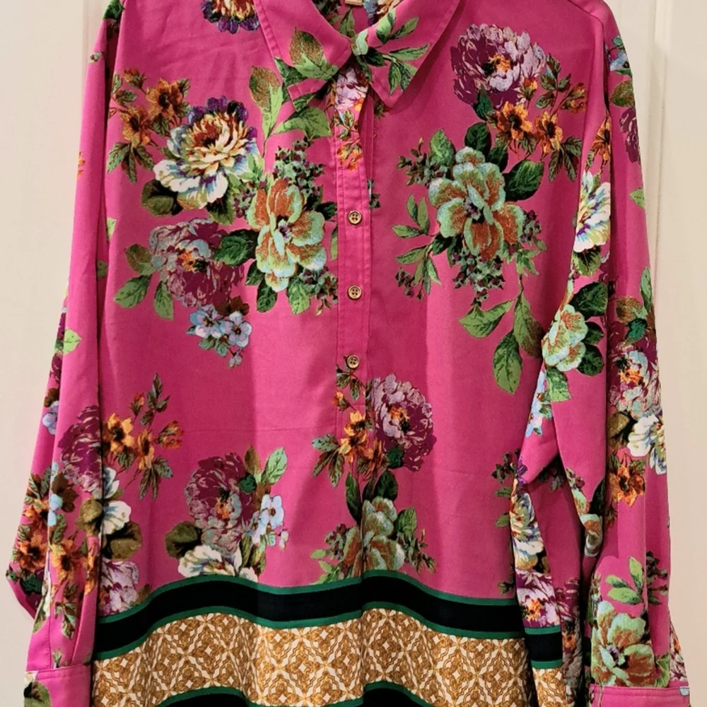 Ellen Tracy Pink Floral Blouse button casual  size 3X - Picture 3 of 13